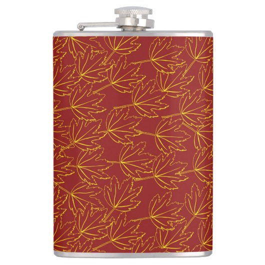 茶色に黄色の紅葉模様 フラスク (正面)