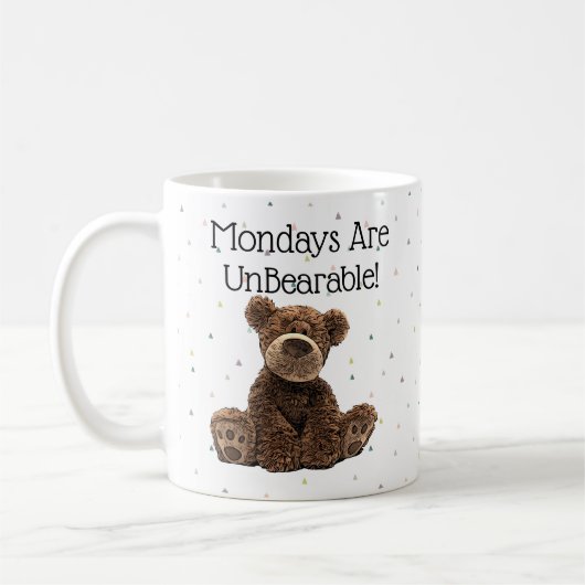 茶色のおもしろいクマ可愛い月曜日の仕事パン動物 コーヒーマグカップ (左)
