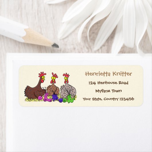 茶色のおもしろい茶葉の鶏の編み物漫画 ラベル (インサイチュ)