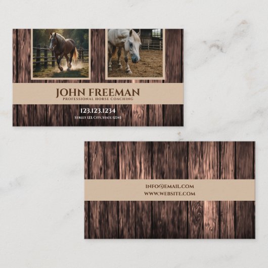 茶色のお洒落木の馬の写真コーチウマ科のング 名刺 (正面/裏面)