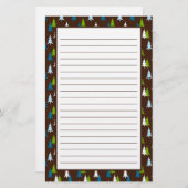 茶色のお洒落青の緑のクリスマスツリーパターン 便箋 (正面/裏面)