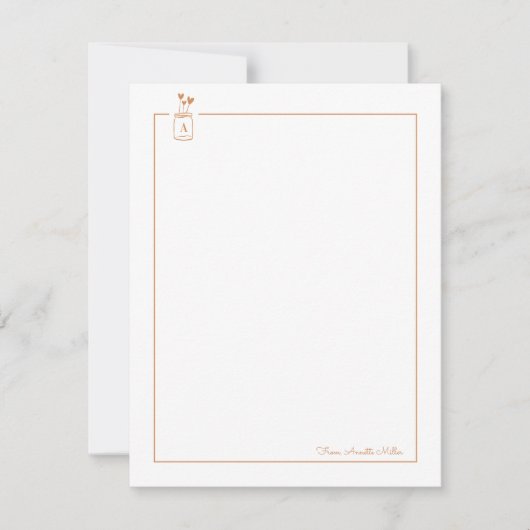 茶色のかわいいハートメイスンジャー個人文房具 ノートカード (正面)