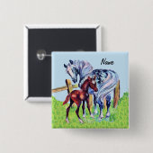 茶色のかわいらし子馬草で愛する母馬 缶バッジ (正面&裏面)