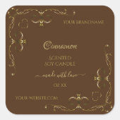 茶色のかわいらし装飾金ゴールドスクロールのコーナー スクエアシール (正面)