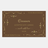 茶色のかわいらし装飾金ゴールドスクロールのコーナー 長方形シール (正面)