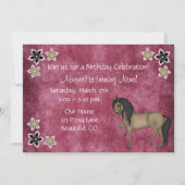 茶色のかわいらし馬と花の誕生日招待状 招待状 (正面)