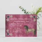 茶色のかわいらし馬と花の誕生日招待状 招待状 (スタンド正面)