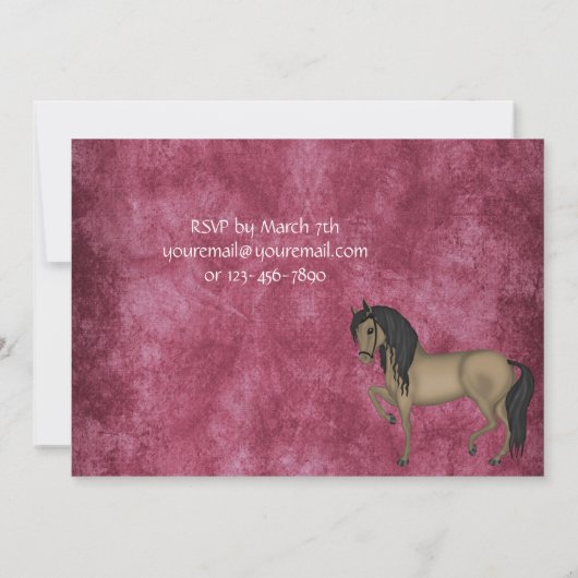 茶色のかわいらし馬と花の誕生日招待状 招待状 (裏面)