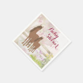 茶色のかわいらし馬と花の赤ちゃんシャワー スタンダードカクテルナプキン (角)