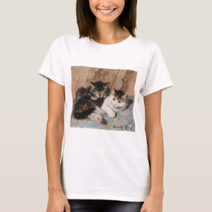 茶色のぶち猫および灰色の子ネコのファインアートの絵画 Tシャツ