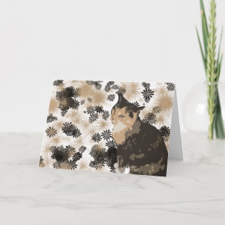 茶色のぶち猫のデザインのブランクの挨拶状 カード