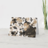 茶色のぶち猫のデザインのブランクの挨拶状 カード (正面)