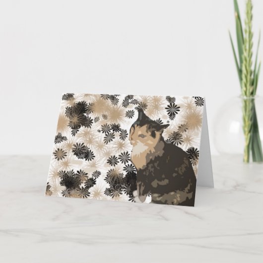 茶色のぶち猫のデザインのブランクの挨拶状 カード (正面)