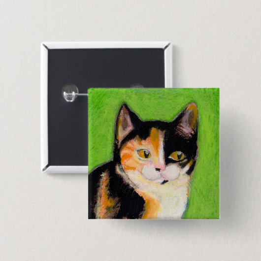 茶色のぶち猫の子ネコの芸術のおもしろいのかわいい元のスケッチ 缶バッジ (正面&裏面)