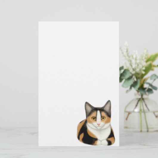 茶色のぶち猫の文房具 便箋 (スタンド正面)