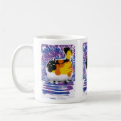 茶色のぶち猫の木版画のプリント コーヒーマグカップ (左)