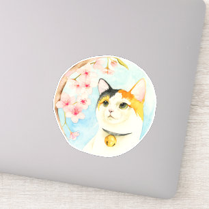 茶色のぶち猫の桜の桜 シール