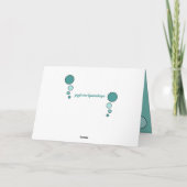 茶色のぶち猫の着席の写真のターコイズの緑 カード (裏面)