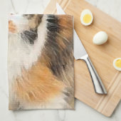 茶色のぶち猫の絵画-かわいい元の猫の芸術 キッチンタオル (四つ折り)