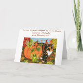 茶色のぶち猫妖精猫の葉の秋の秋の芸術カード カード (裏面)