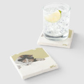 茶色のぶち猫 ストーンコースター (横)