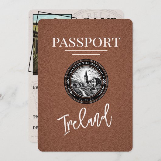 茶色のアイルランドのパスポート日付の保存 セーブザデート (正面/裏面)