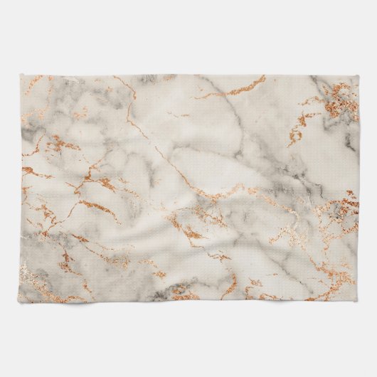 茶色のアクセントと白い抽象芸術パターン キッチンタオル (横)