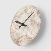 茶色のアクセントと白の抽象芸術パターン ラウンド壁時計 (傾斜)