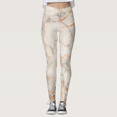 茶色のアクセントと白の抽象芸術パターン レギンス (正面)