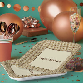 茶色のアクセント付きパターンの金ゴールド ペーパープレート