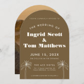 茶色のアーチ型ミニマル結婚リスト 招待状 (正面/裏面)