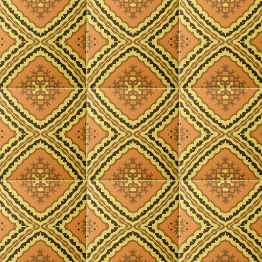 茶色のイエローオリエンタルモザイク幾何学模様 タイル