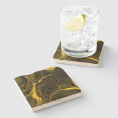 茶色のイメージ上の黄色または金ゴールドカーブ ストーンコースター (横)