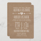 茶色のインスパイア紙矢印+ハート素朴白 招待状 (正面/裏面)