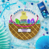 茶色のイースターバスケットイエローシックエッグ ペーパープレート (パーティー)