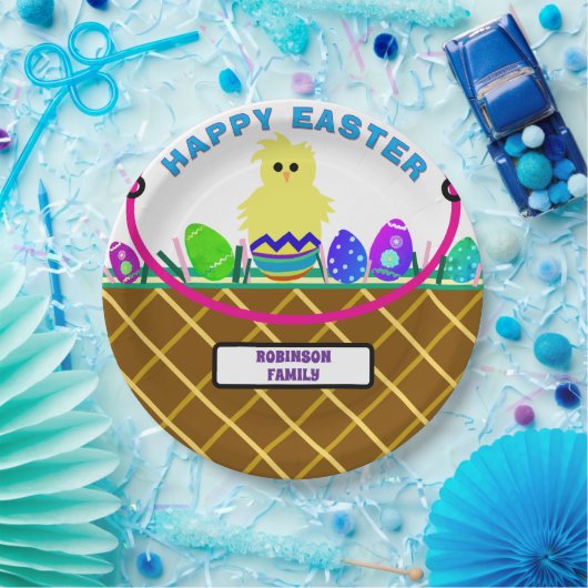 茶色のイースターバスケットイエローシックエッグ ペーパープレート (パーティー)