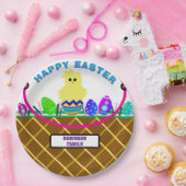 茶色のイースターバスケットイエローシックエッグ ペーパープレート (パーティー)