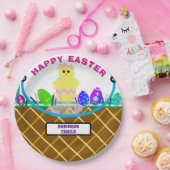 茶色のイースターバスケットイエローピンクシック卵 ペーパープレート (パーティー)