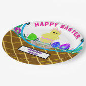 茶色のイースターバスケットイエローピンクシック卵 ペーパープレート (アングル)