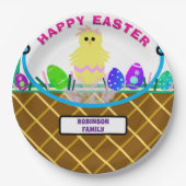 茶色のイースターバスケットイエローピンクシック卵 ペーパープレート (正面)