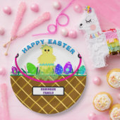 茶色のイースターバスケットイエローブルーストライプのシック卵 ペーパープレート (パーティー)