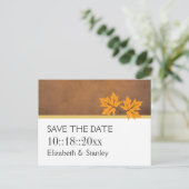 茶色のウェディング葉にオレンジのカエデの日付を保存 案内ポストカード (スタンド正面)