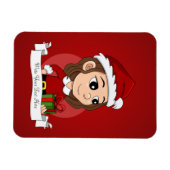 茶色のウェーブのかかった髪のクリスマス少女 マグネット (横)