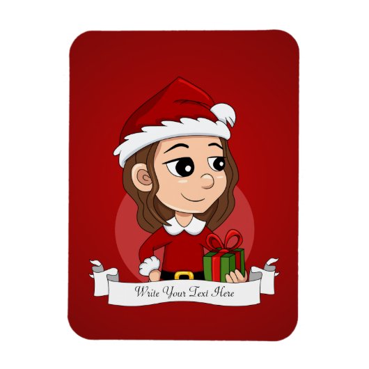 茶色のウェーブのかかった髪のクリスマス少女 マグネット (縦)