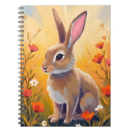 茶色のウサギの花の野原の動物の絵 ノートブック