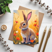 茶色のウサギの花畑の動物の絵カード