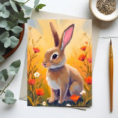 茶色のウサギの花畑の動物の絵カード