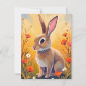 茶色のウサギの花畑の動物の絵カード (正面)