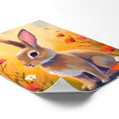 茶色のウサギの花畑の動物の絵画アート ポスター (角)