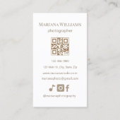 茶色のエレガントシンプルスクリプトフォトグラファーqrコード 名刺 (裏面)